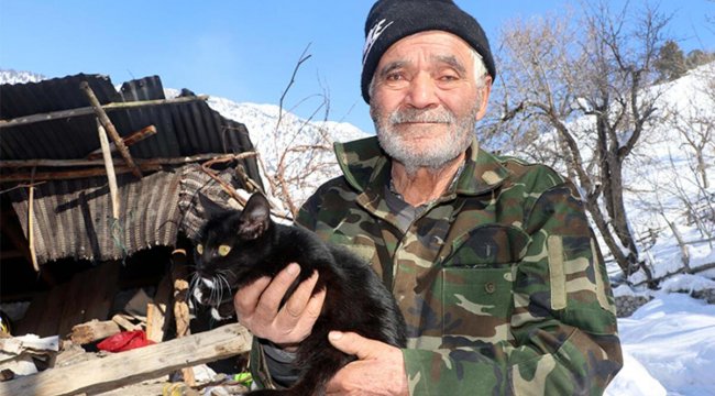 Depremde eşini kaybeden yaşlı adam 4 kedisini kurtardı