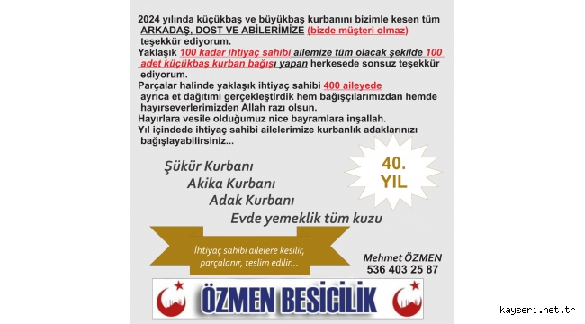 Özmen Besicilik 2024 Kurban Bağış Kampanyasında İhtiyaç Sahibi Ailelere Destek Verdi